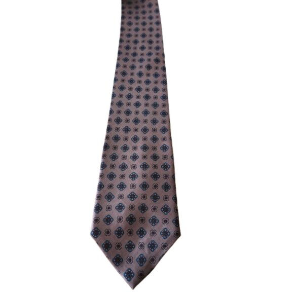 Vintage Woodward’s Classic Tie 100% Silk Brown & Navy Patterned Made in Canada - Picture 5 of 6